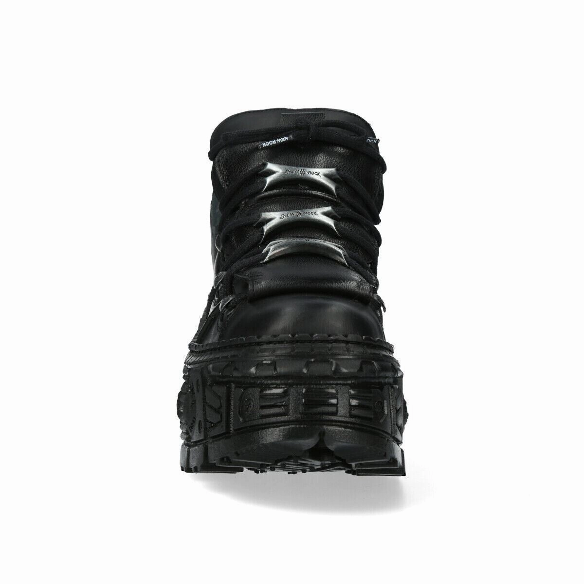New Rock Metallic Ankle Black Leather Boots-WALL106-S12