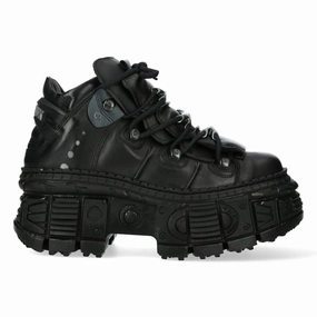 New Rock Metallic Ankle Black Leather Boots-WALL106-S12 Womens Fashion Boots outlet store