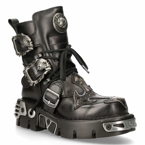 New Rock Silver Cross Black Leather Biker Boots-407-S1 Womens Fashion Boots outlet store