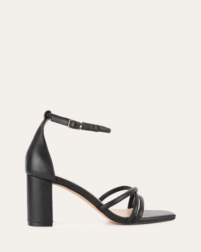 NICOLA MID HEEL SANDALS BLACK LEATHER Womens Sandals on sale