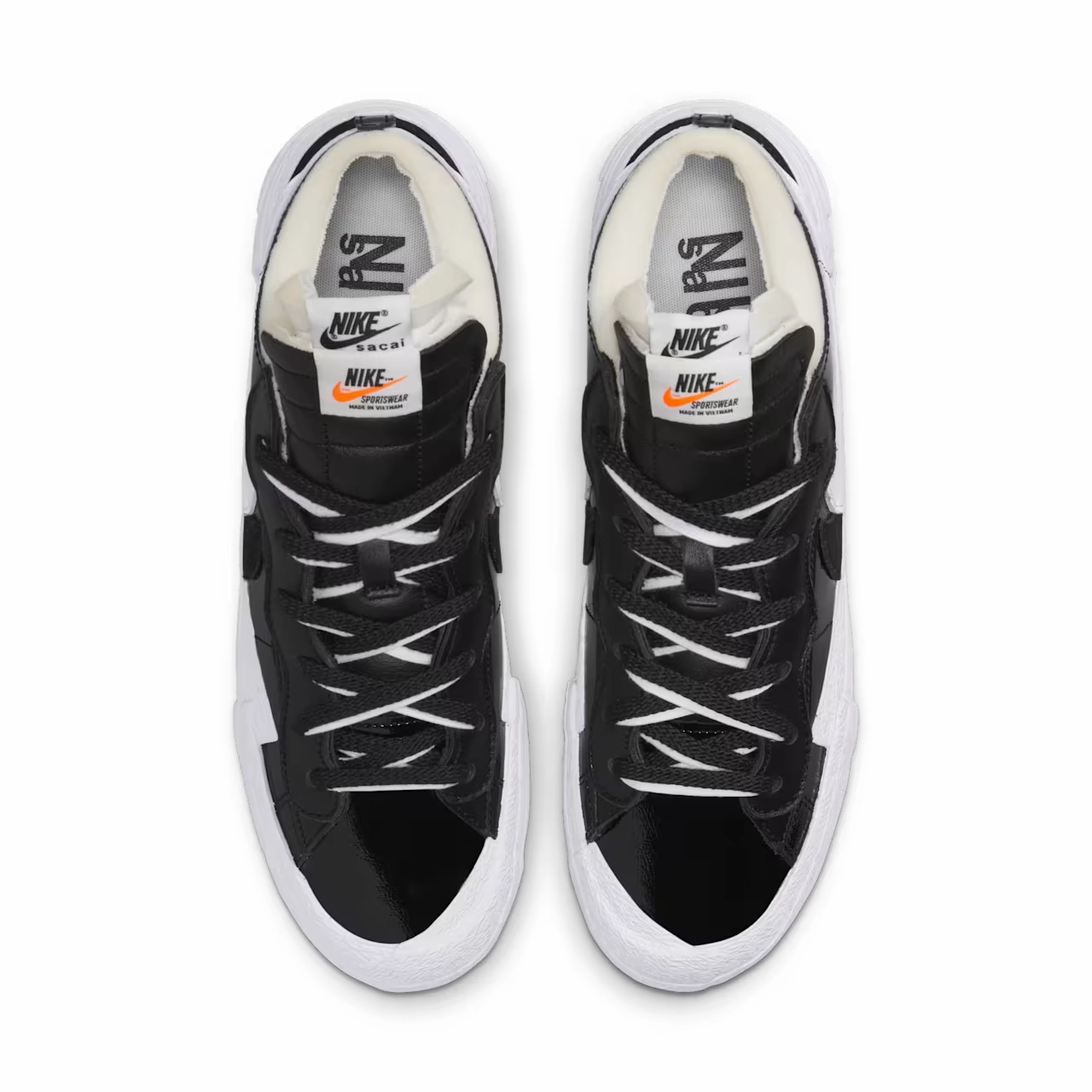 Nike Blazer Low x Sacai DM6443-001 Men's 11 Black Patent Leather Shoes GBNC205