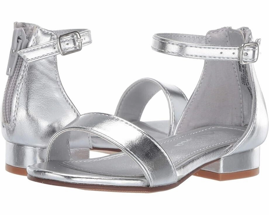 Nina Hidi-T Sandals Girls US 12 Silver Metallic Ankle Strap Block Heel FZP437 Girls Athletic Shoes on sale