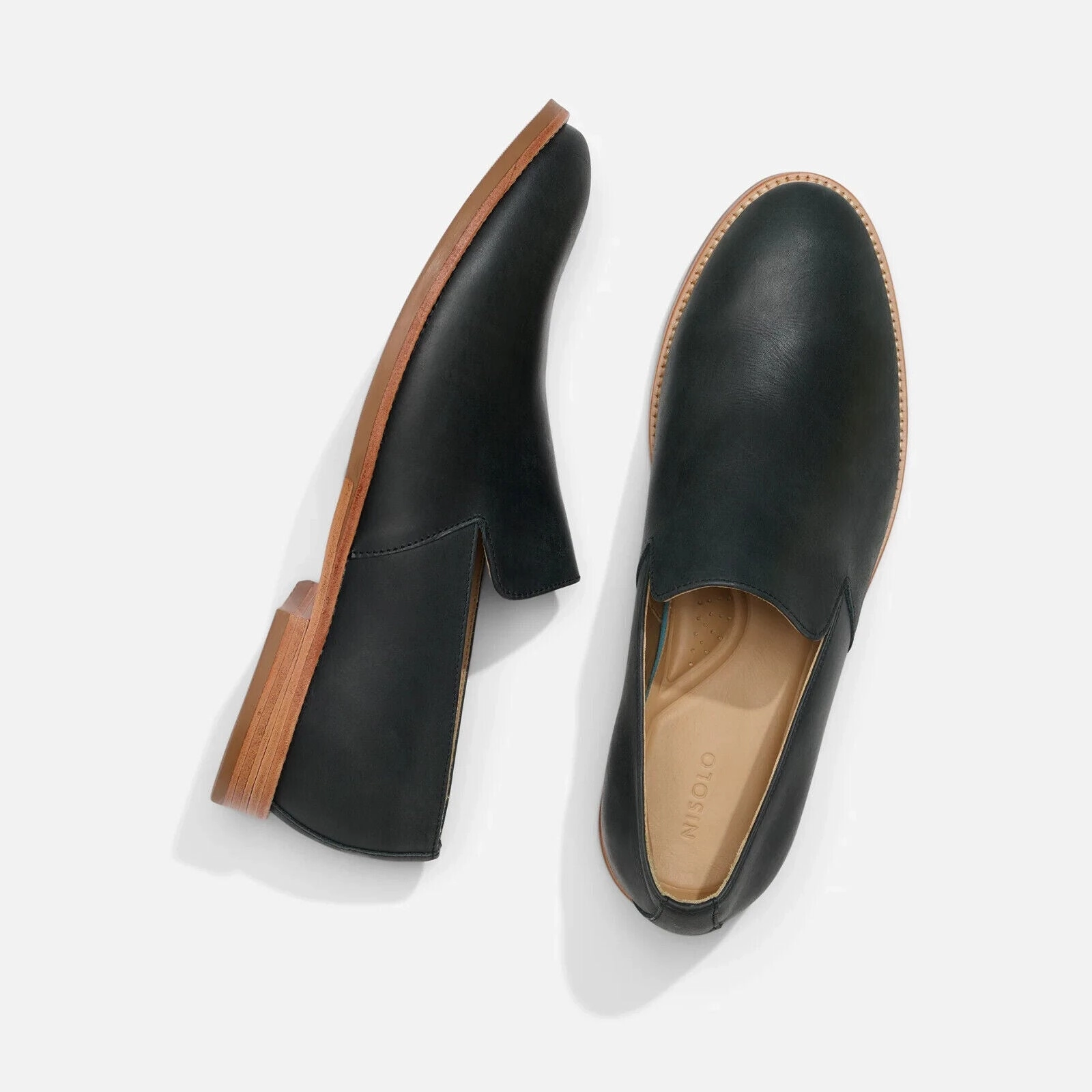 Nisolo Rio Loafers Men's 8 Black Leather Round Toe Slip-On Casual Shoes KHD1240