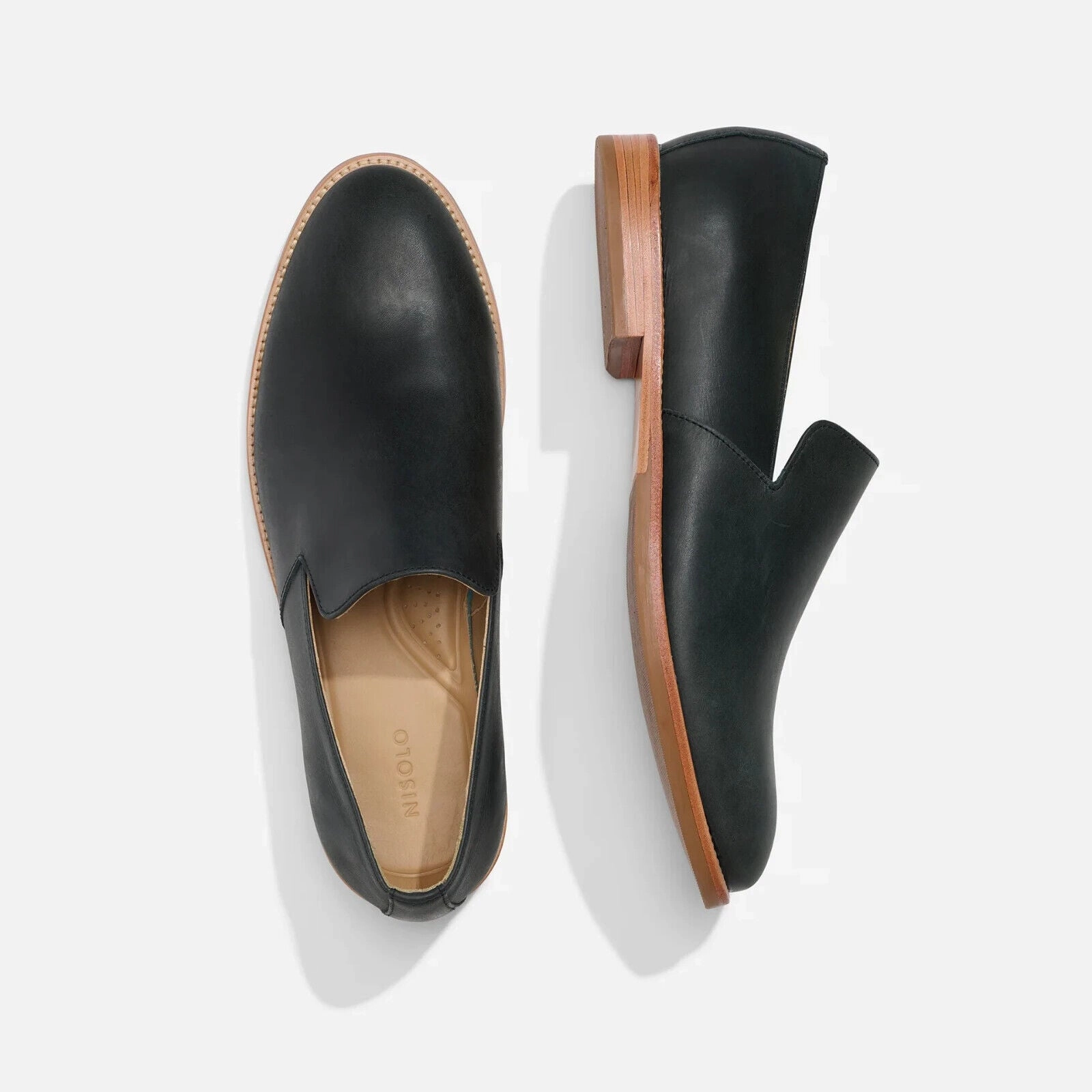 Nisolo Rio Loafers Men's 8 Black Leather Round Toe Slip-On Casual Shoes KHD1240