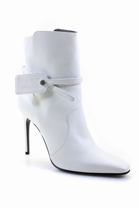 Off-White Leather Zip Tie Booties in White Womens Boots sale online