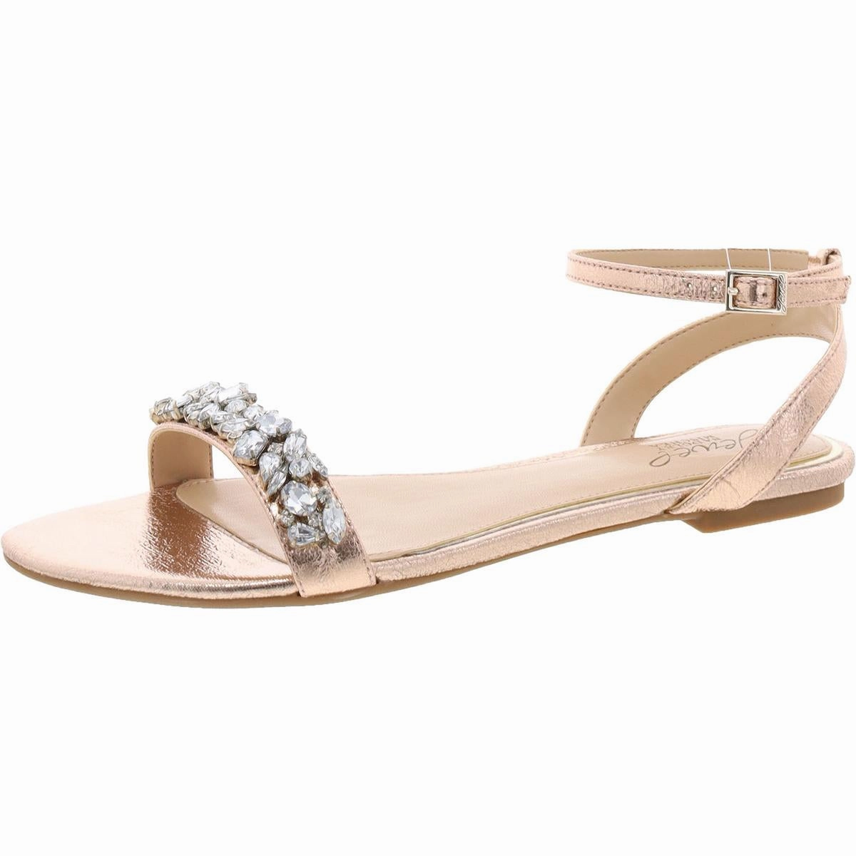 Ohara Womens Faux Leather Rhinestone Ankle Strap