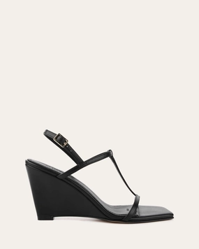OPHELIA MID HEEL WEDGES BLACK LEATHER Womens Sandals on sale
