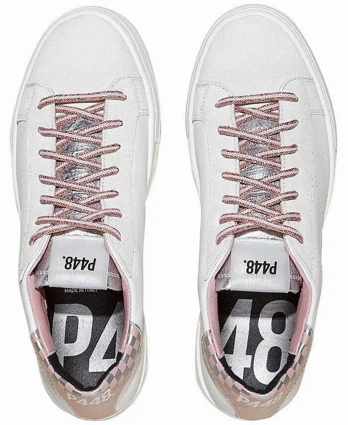 P448 Thea Sneakers Women's US 5 White Leather Low Top Platform Shoes ZPO446 (White,5)