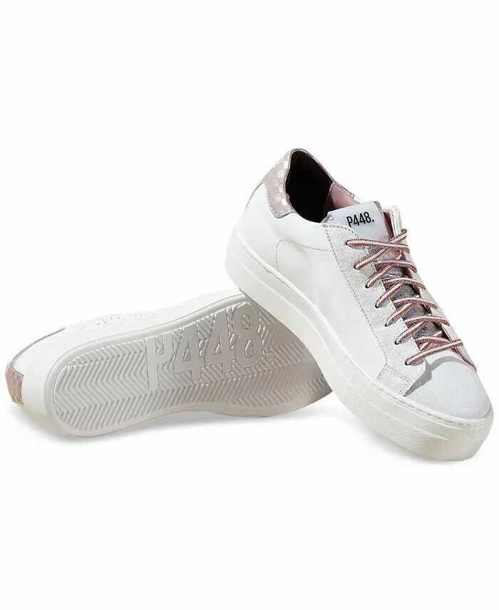 P448 Thea Sneakers Women's US 5 White Leather Low Top Platform Shoes ZPO446 (White,5)