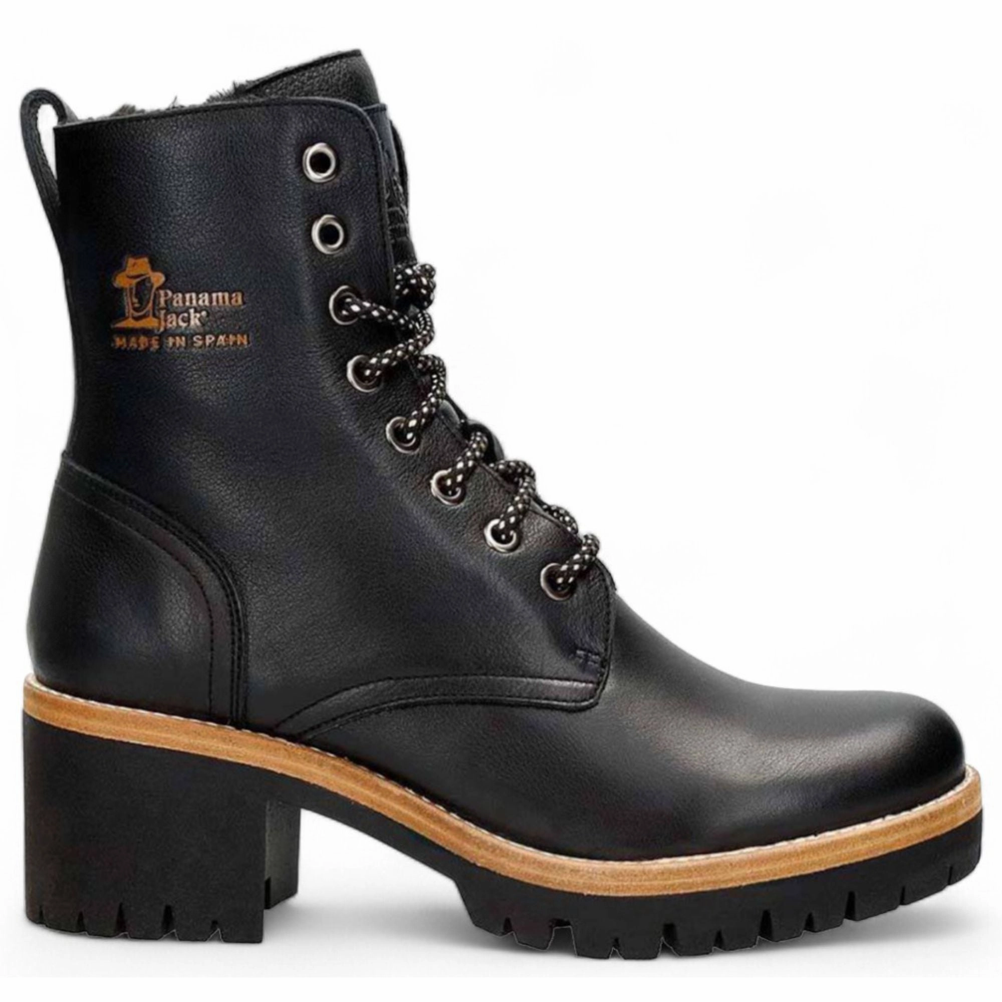 Padma B11 - Women's Black Block Heel Leather Ankle Boots Promo on Womens Fashionable Boots