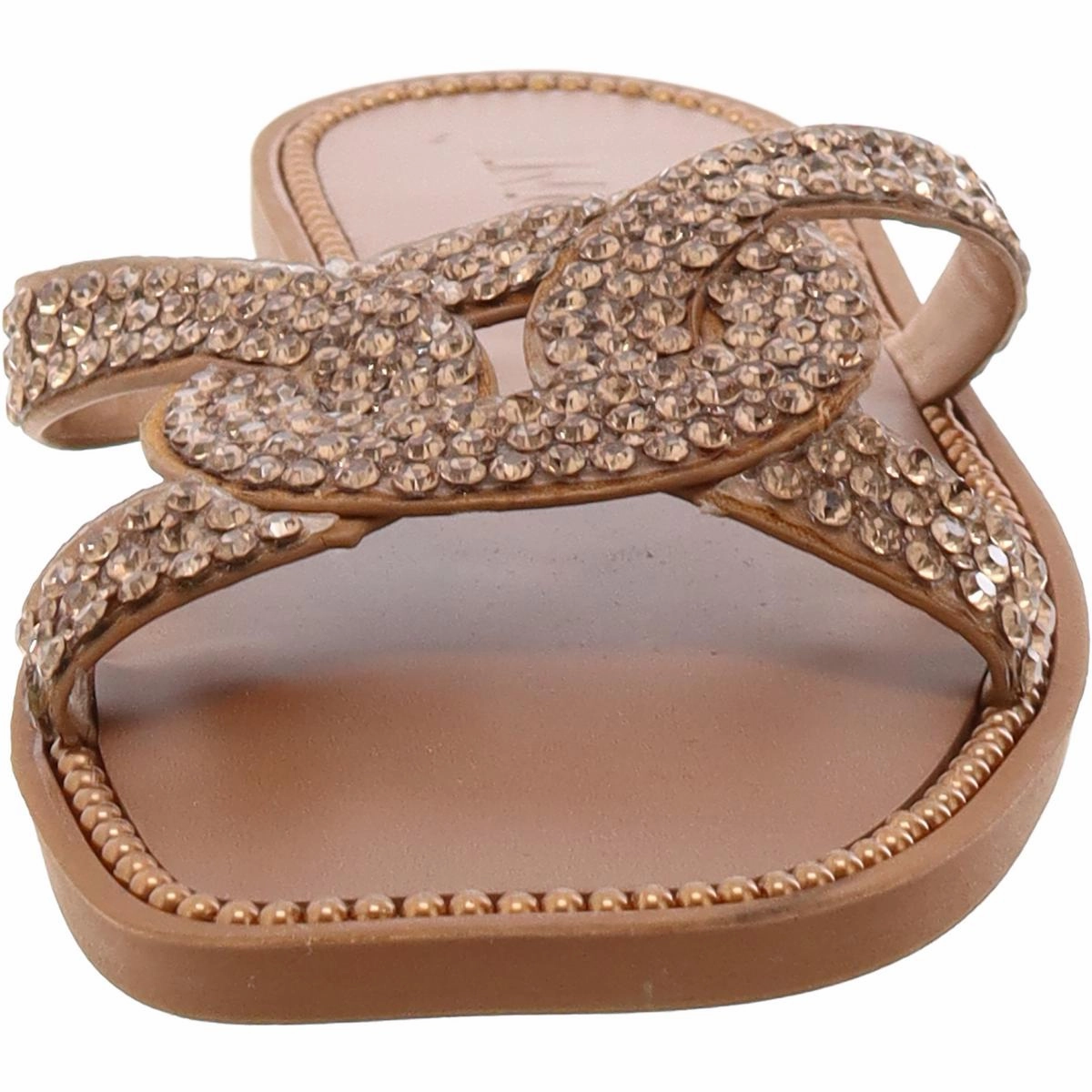 Peytonn Womens Faux Leather Rhinestone Flip-Flops