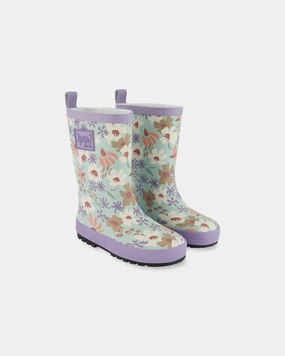 Printed Rain Boots Small White Flowers On Turquoise And Lilac Cheap Girls Footwear online