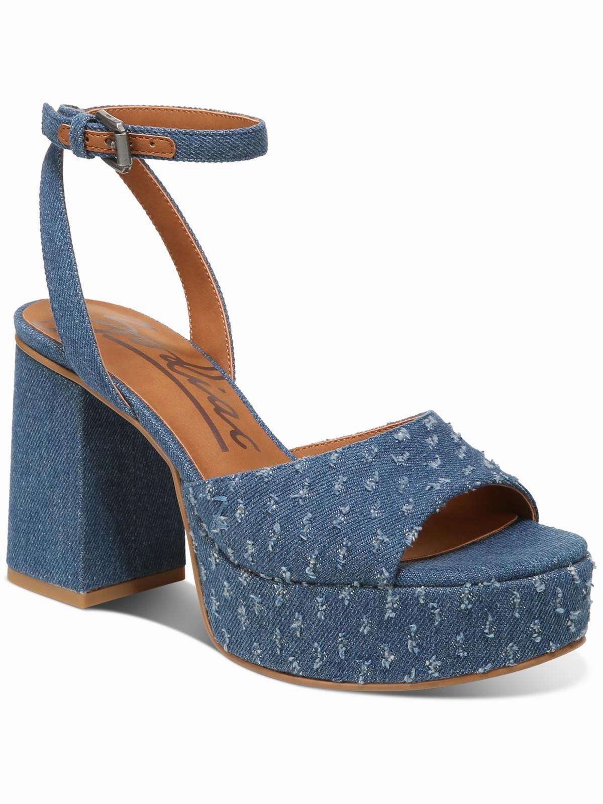 Priya Womens Denim Ankle Strap T-Strap Sandals