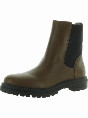 Pull-On Chelsea Lugsole Boots Womens Chelsea boots Leather Mid-Calf Boots High-quality Womens Boots discount