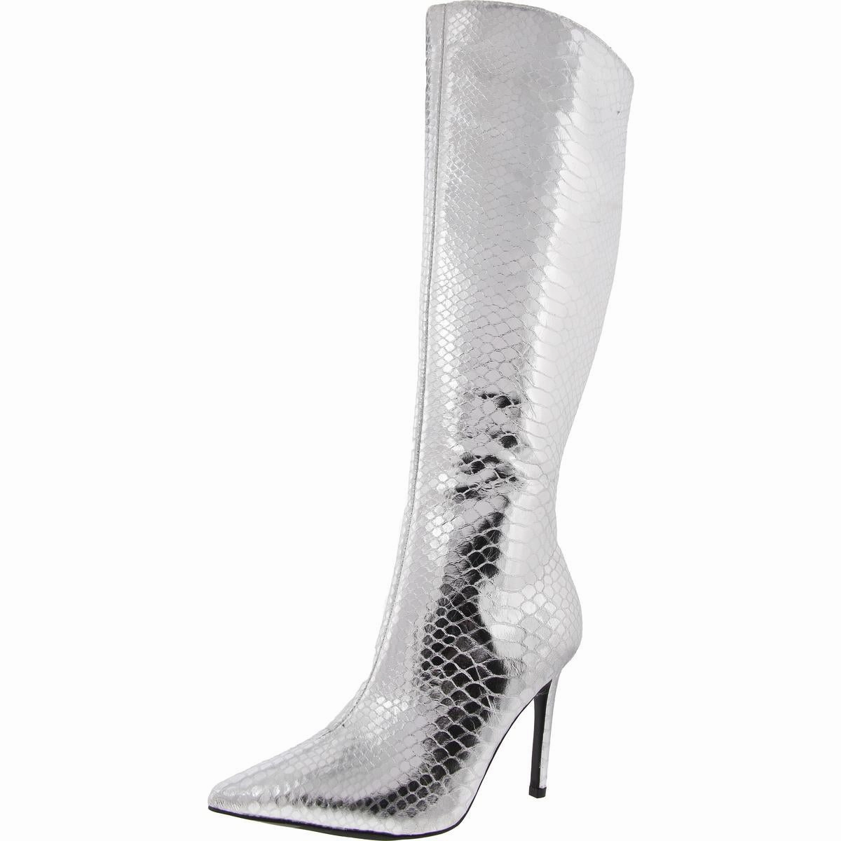 Rajel Womens Snake Print Faux Leather Knee-High Boots Discount Boots for Women
