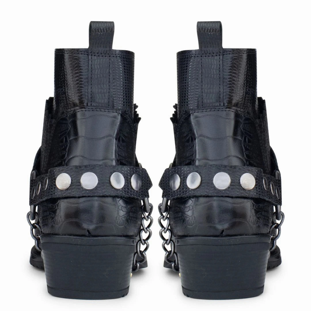 Real Leather Cowboy Ankle Boots With Chain