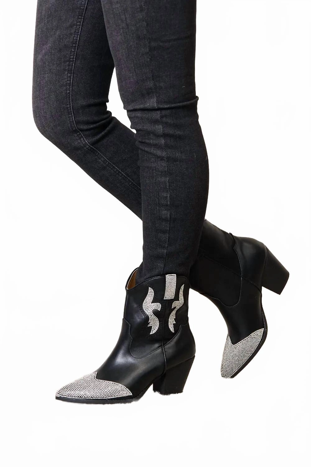 Rhinestone Pointed Boots In Black