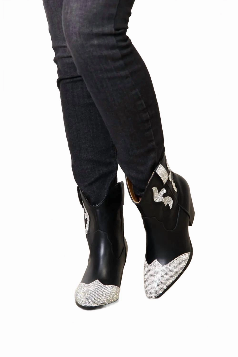 Rhinestone Pointed Boots In Black Womens Boot Deals Today