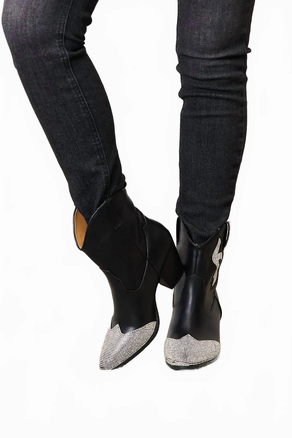 Rhinestone Pointed Boots In Black