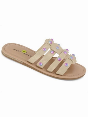 Riley Pava Girls Faux Leather Padded Footbed Slide Sandals Girls Sandals summer sale