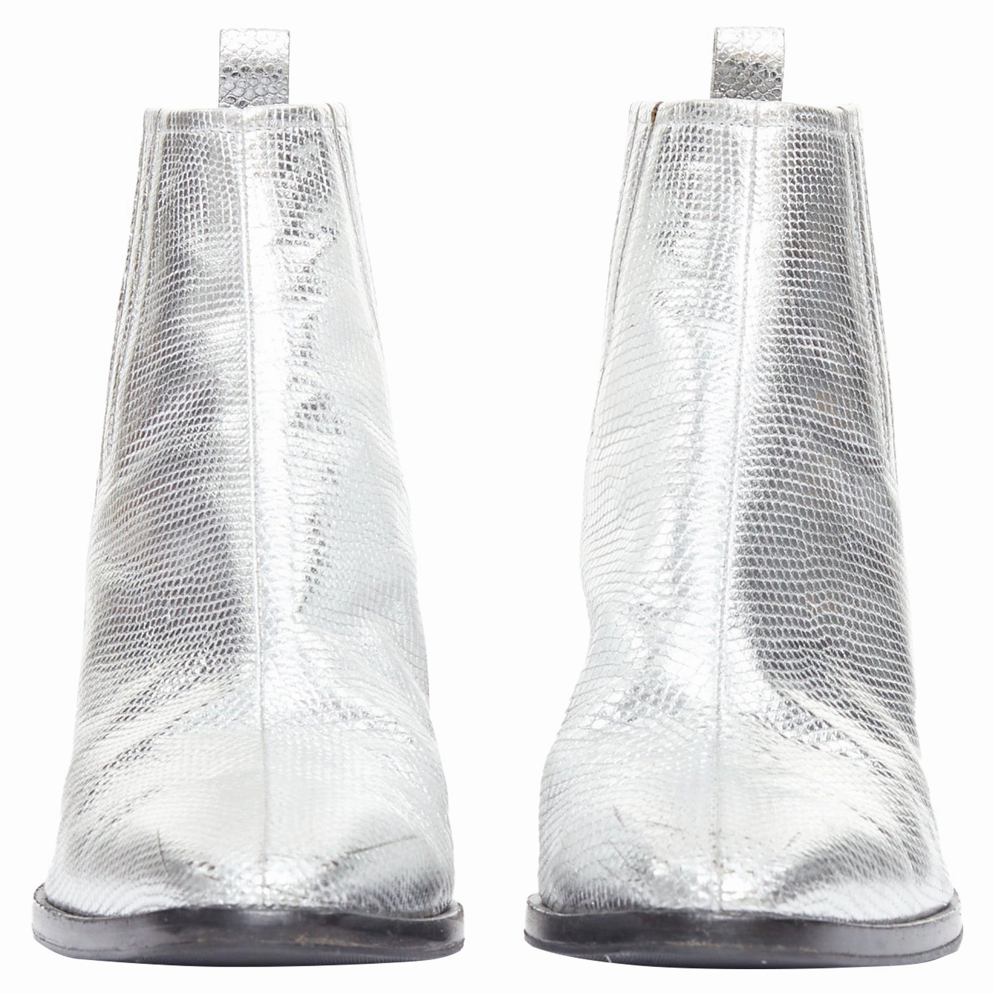 Roger Vivier silver leather block heel booties