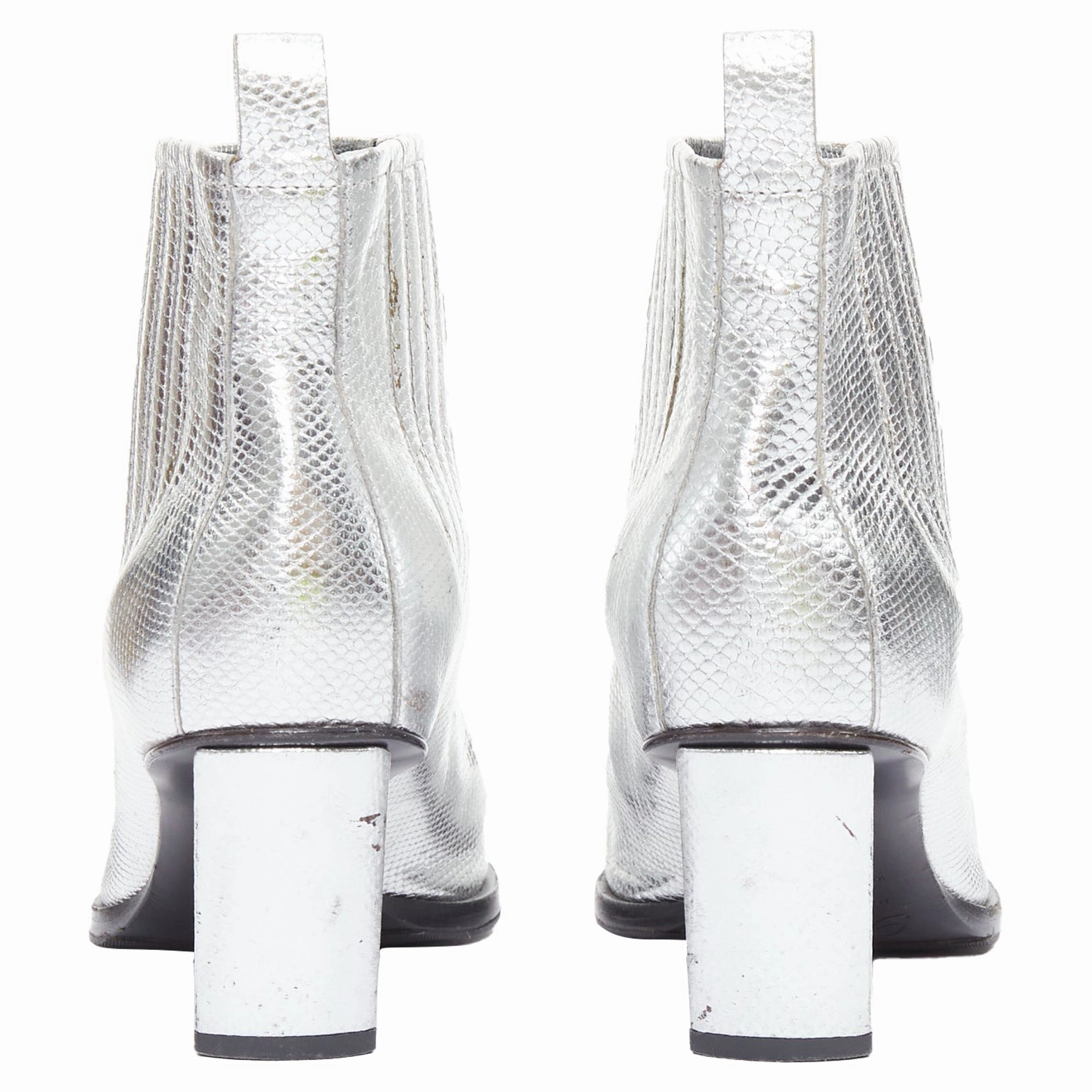 Roger Vivier silver leather block heel booties