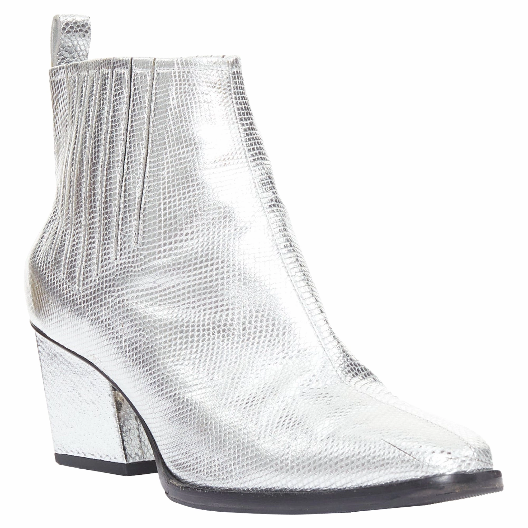 Roger Vivier silver leather block heel booties
