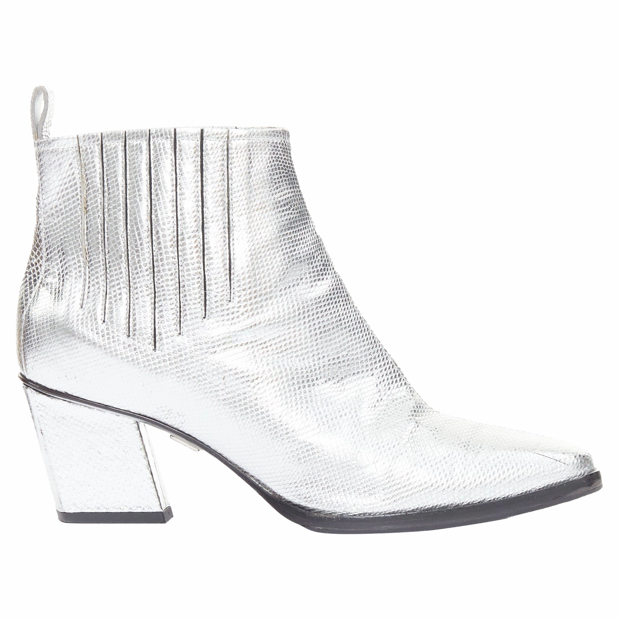 Roger Vivier silver leather block heel booties Promo on Womens Fashionable Boots