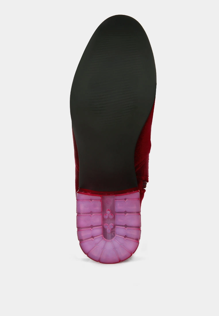 rumple velvet over the knee clear heel boots