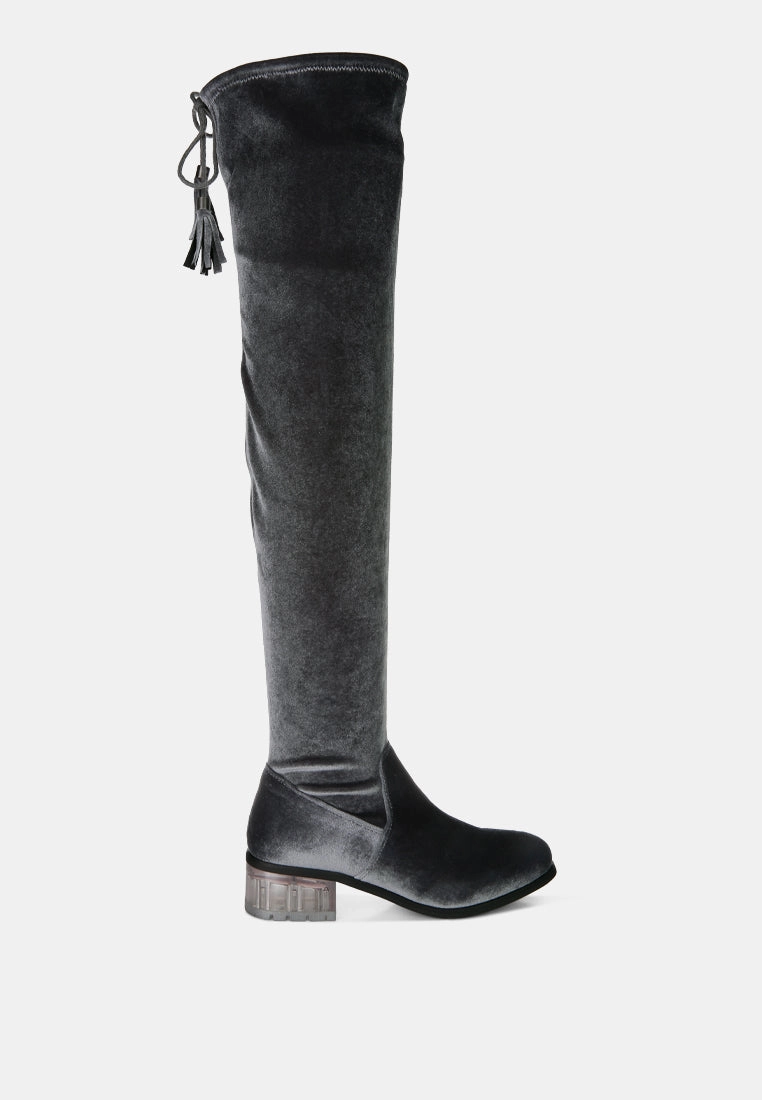 rumple velvet over the knee clear heel boots Womens Casual Boots clearance