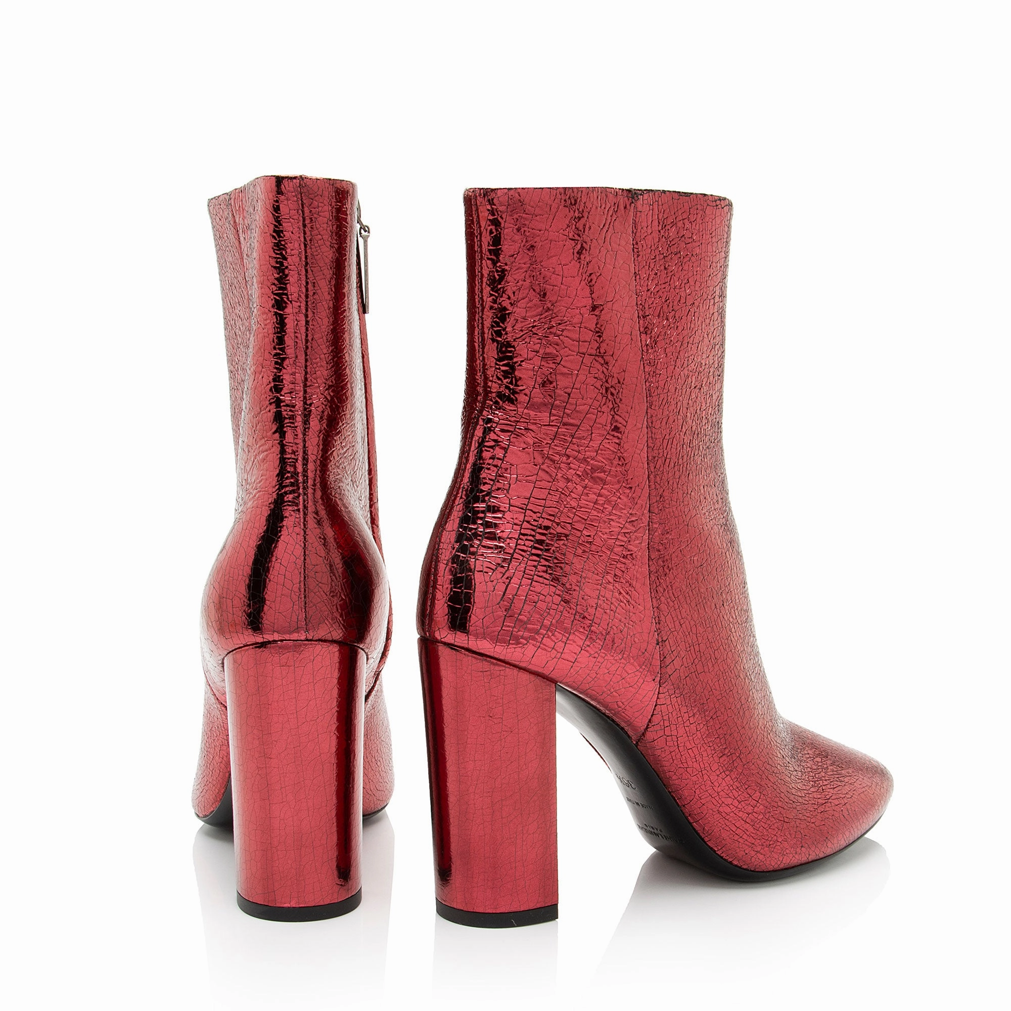Saint Laurent Metallic Cracked Leather Lou Ankle Boots