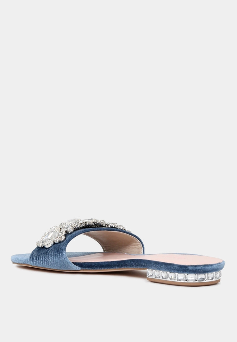 sally women's blue flat embellished sandals