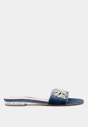 sally women's blue flat embellished sandals Womens Slip-On Sandals clearance
