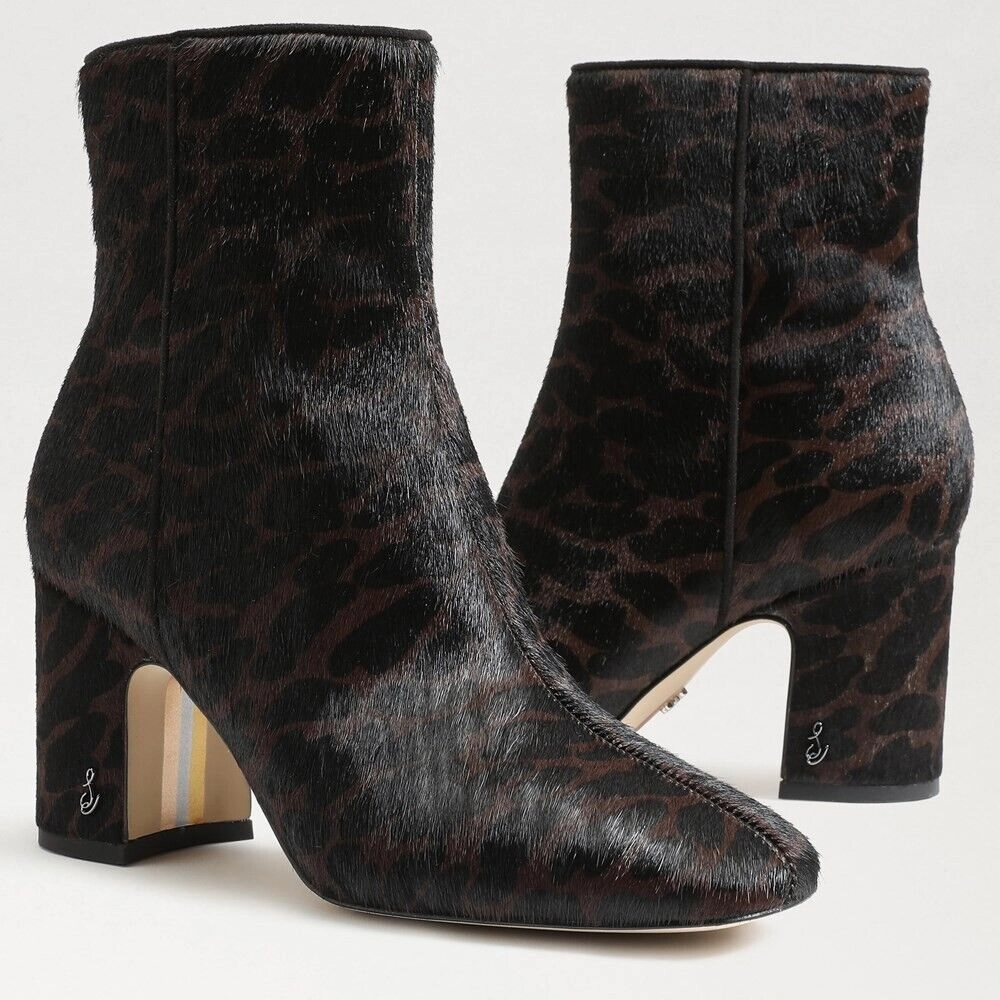 Sam Edelman Fawn Boot Womens' US 7 Brown Leather Block Heel Ankle Booties KHD568