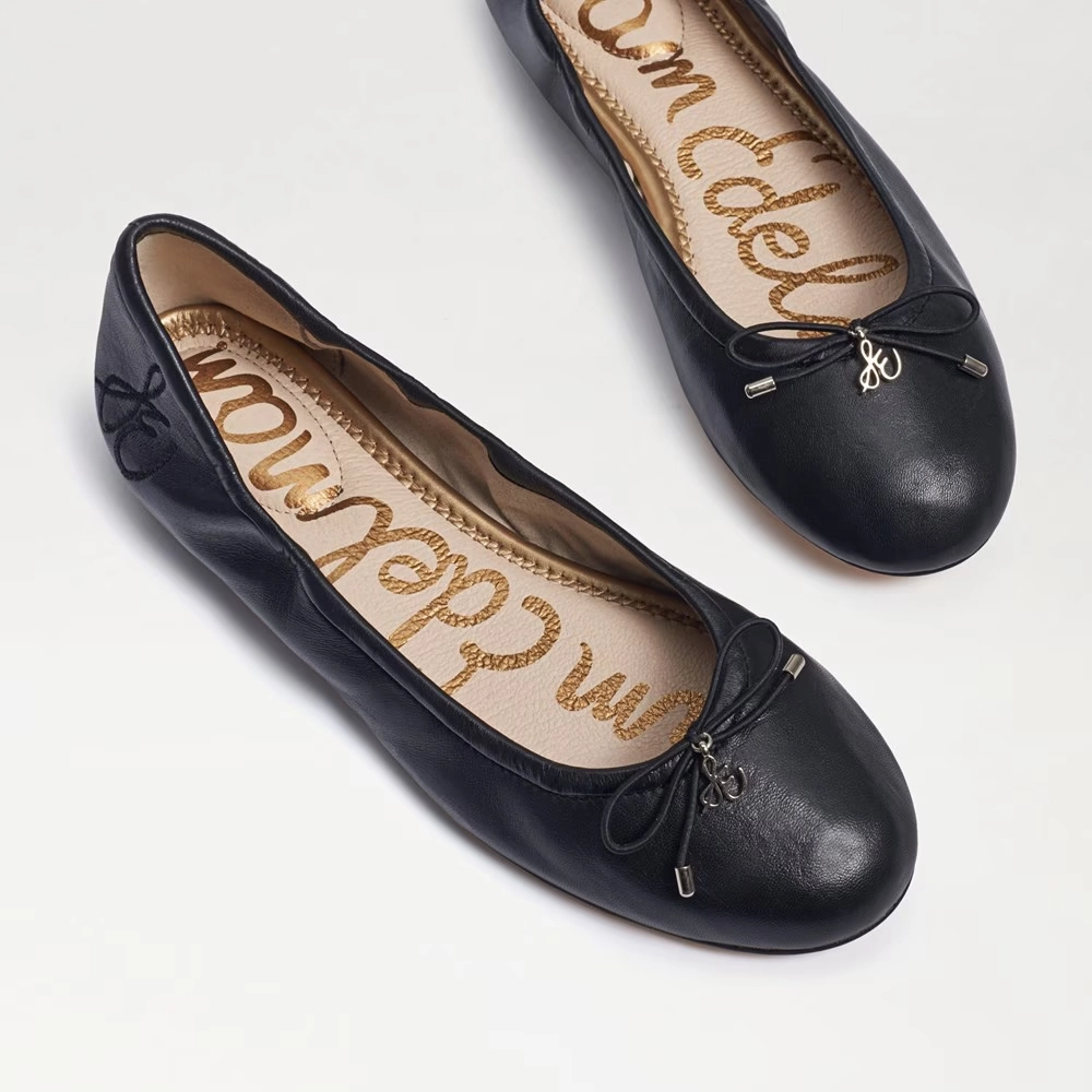 Sam Edelman Felicia Ballet Flat Girls Size 13 Black Leather Slip on Shoes ZPO673 (Black,13)