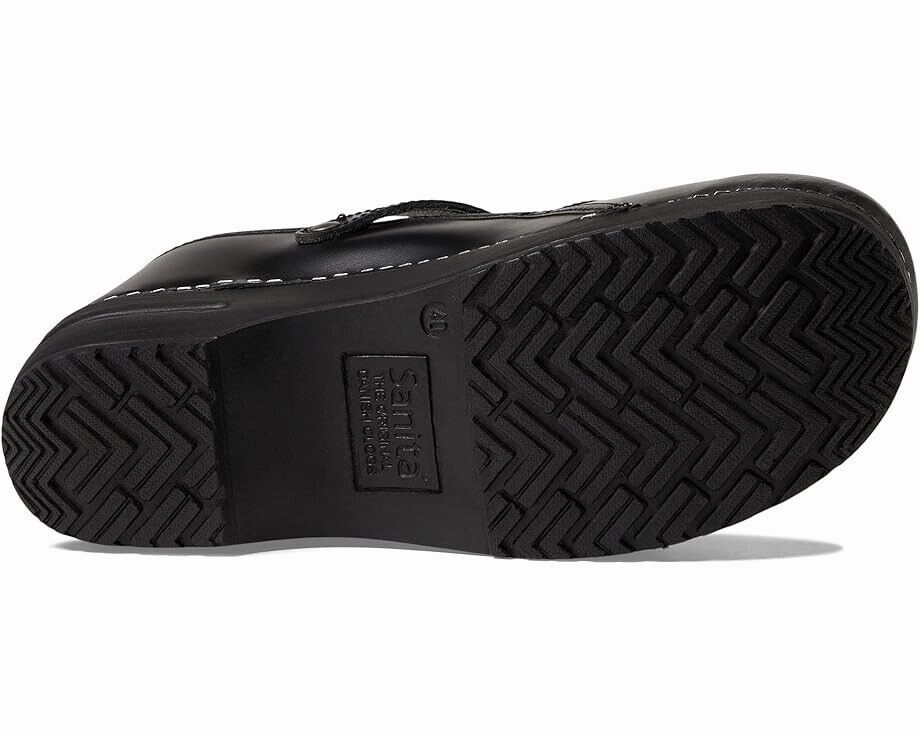 Sanita Clare Clogs Women's US 7 Black Leather Round Toe Adjustable Buckle ZPO830 (Black,7)