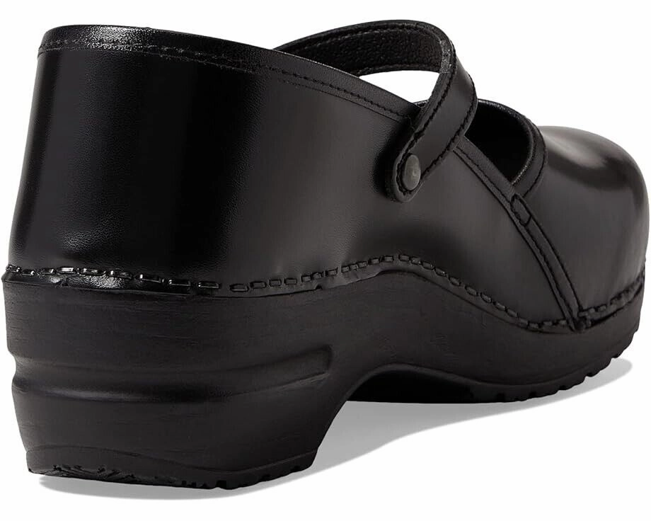Sanita Clare Clogs Women's US 7 Black Leather Round Toe Adjustable Buckle ZPO830 (Black,7)