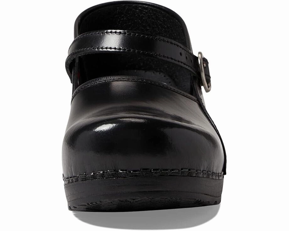 Sanita Clare Clogs Women's US 7 Black Leather Round Toe Adjustable Buckle ZPO830 (Black,7)