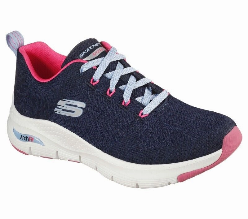 Skechers Arch Fit Comfy Wave 149414-NVHP Women's 5 Navy Lifestyle Shoes EEE3763 (Blue,5)