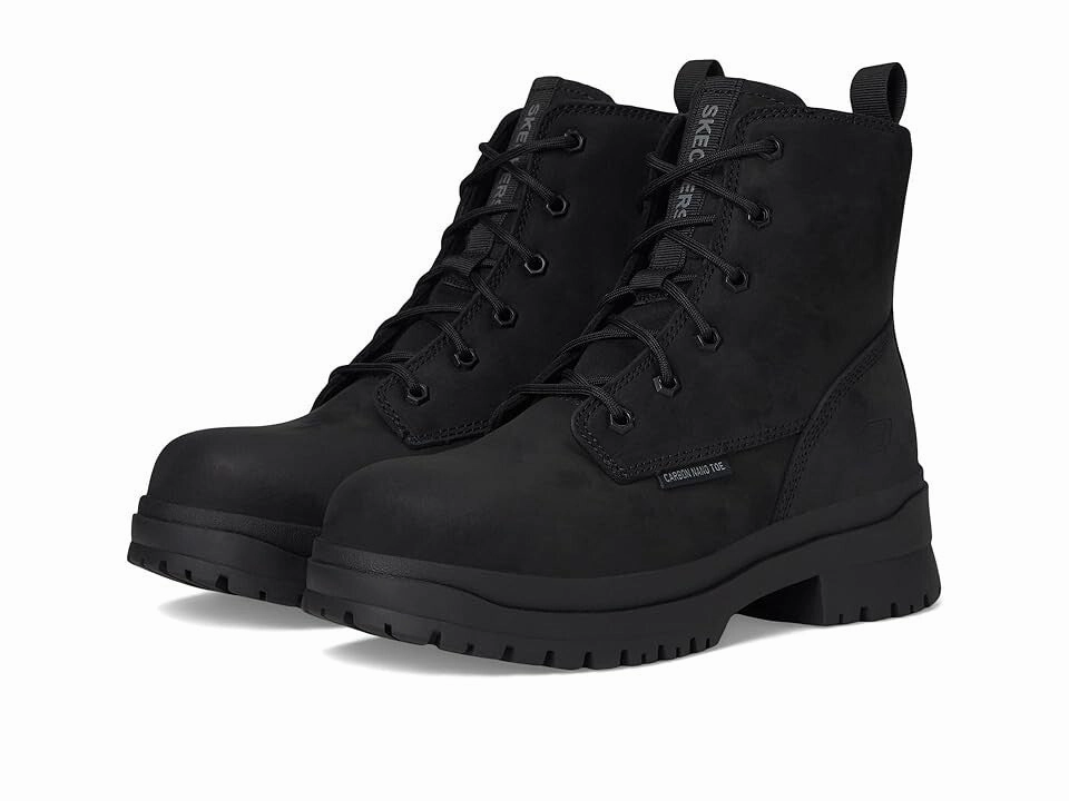 Skechers Foxgrove Women 8.5 Black Leather Memory Foam Comp Toe Work Boot ZOGG112 Mens Athletic Shoes clearance sale