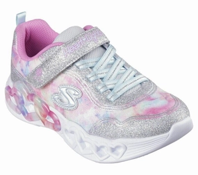 Skechers Heart Lights 303753L-SMLT Sneaker Kids 13.5 Sliver Glitter Shoes FZP174 (White,13.5) Girls Athletic Shoes on sale