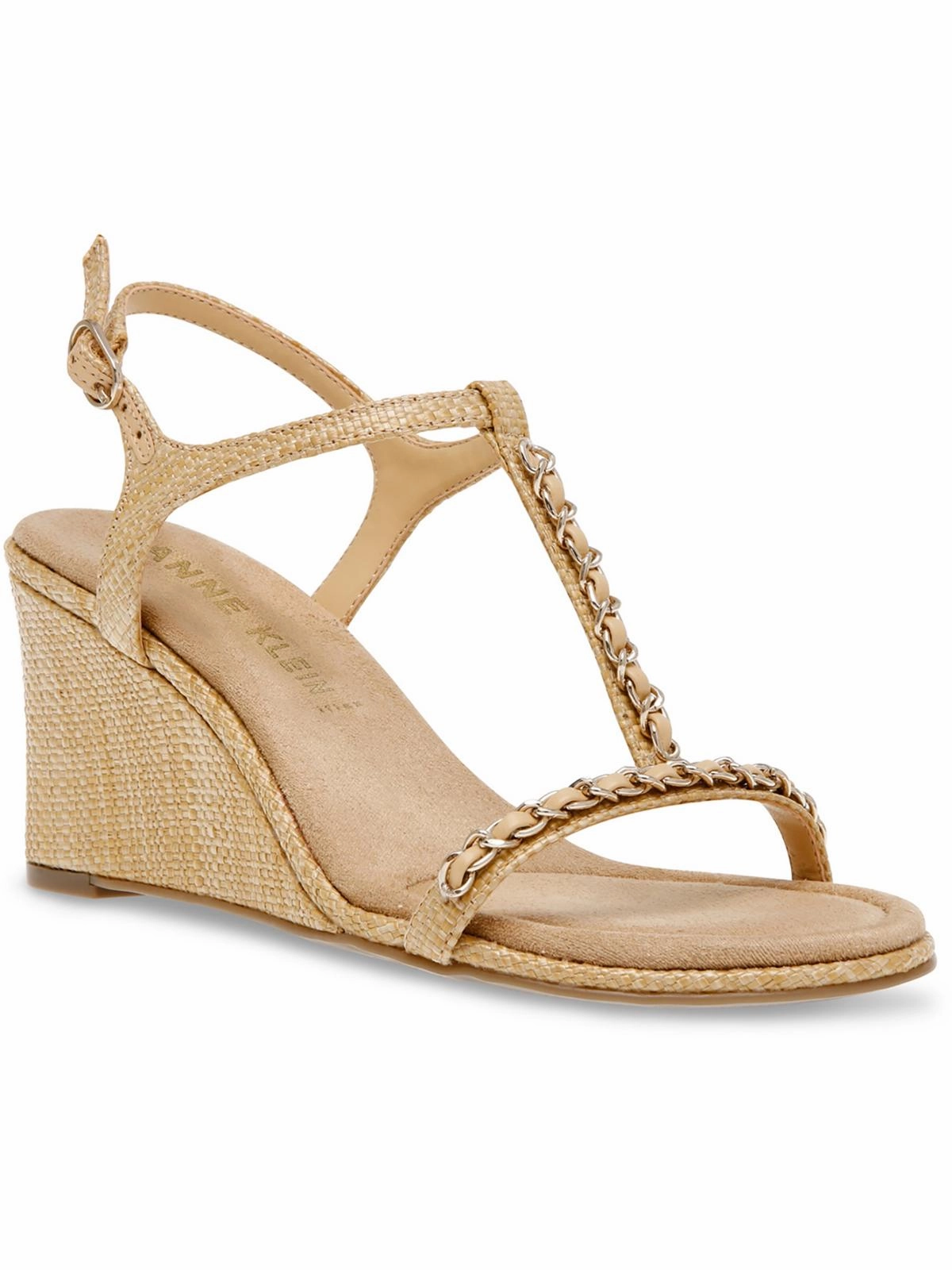 Sloan Womens Faux Leather Ankle Strap Wedge Sandals