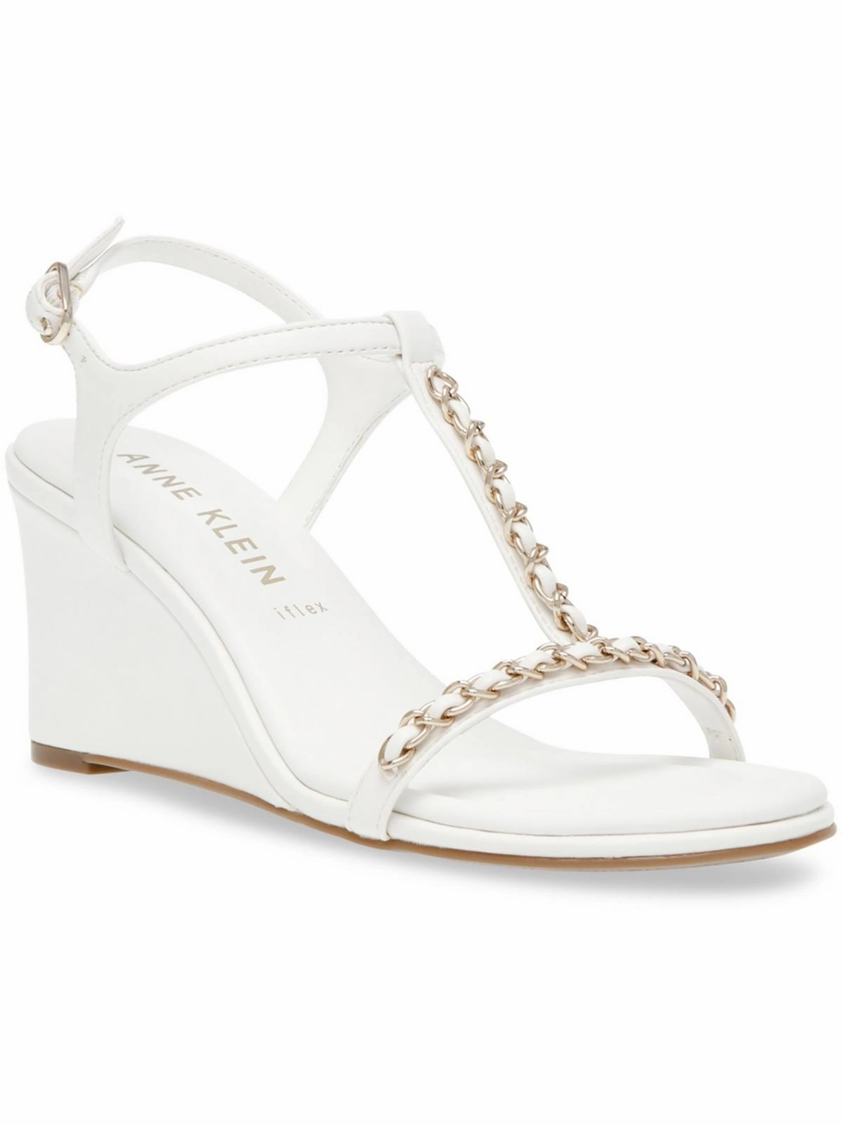Sloan Womens Faux Leather Ankle Strap Wedge Sandals