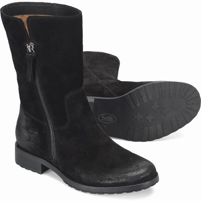 Sofft Betty SF0103821 Boots Womens US 9 Black Suede Mid Calf Side Zipper KHD1567