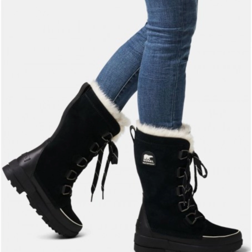 Sorel Tivoli IV Tall 1870101 Women's 6.5 Black Suede Faux Fur Snow Boots EEE3817