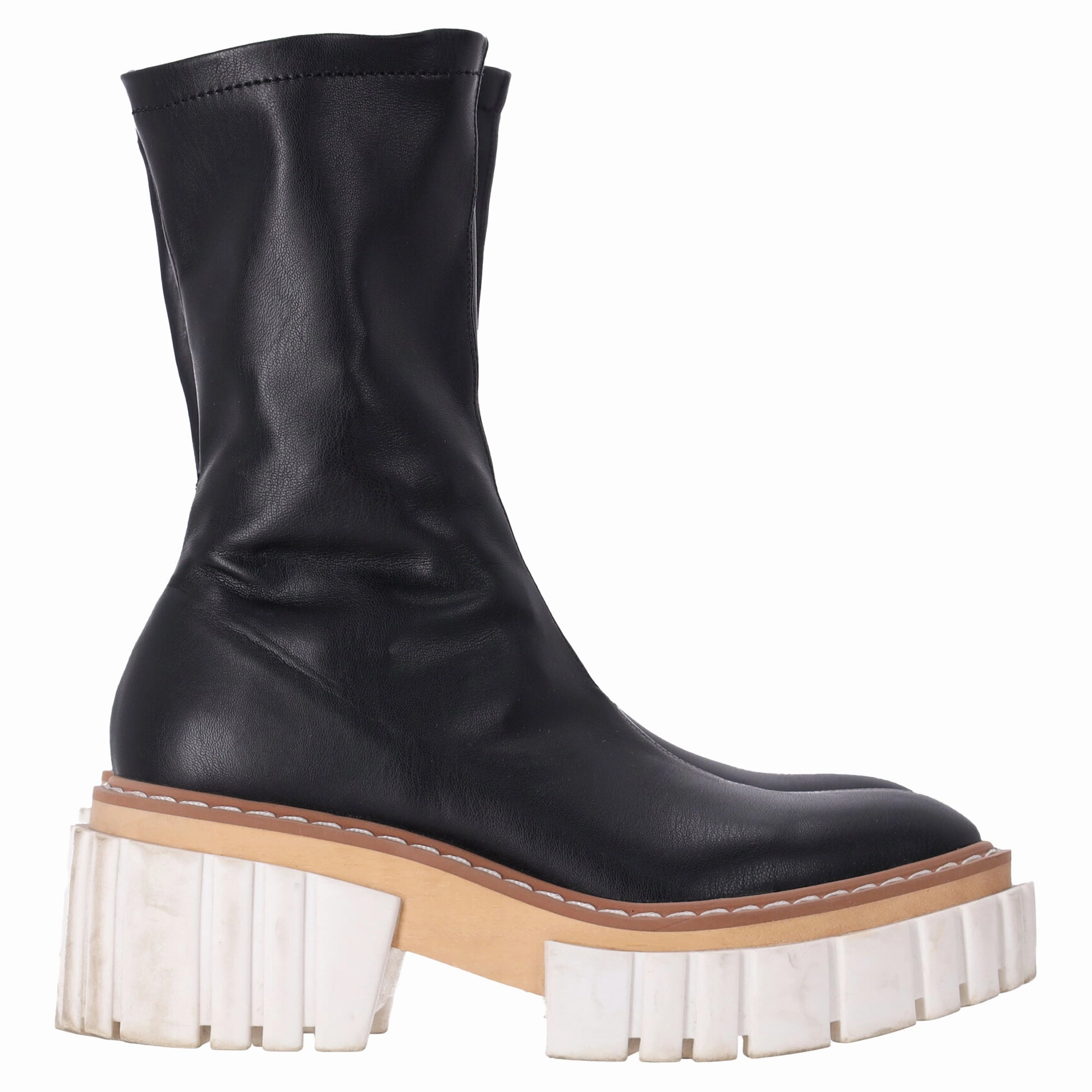Stella Mccartney Zipped Chunky Sock Boots in Black Leather Cheap Womens Leather Boots
