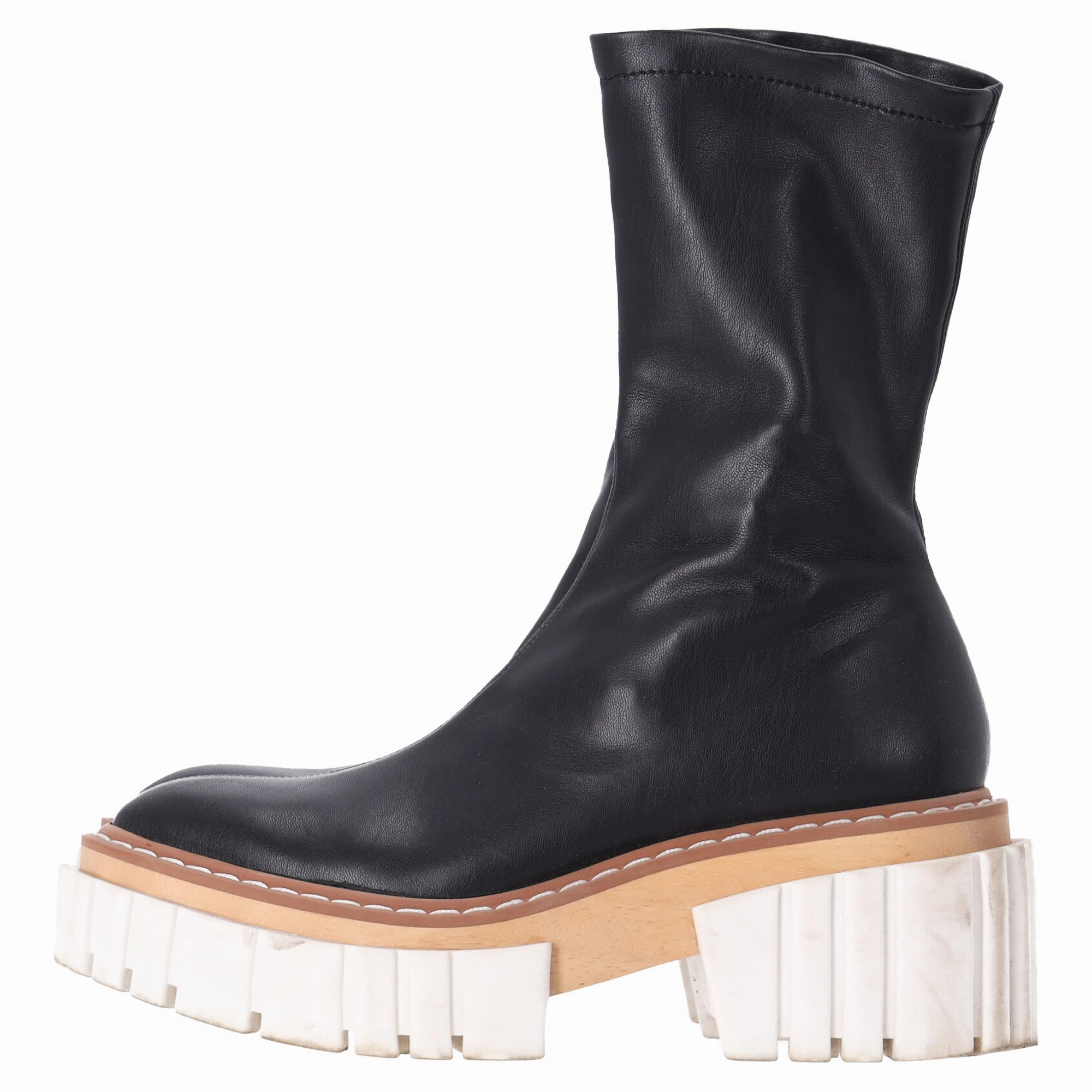 Stella Mccartney Zipped Chunky Sock Boots in Black Leather