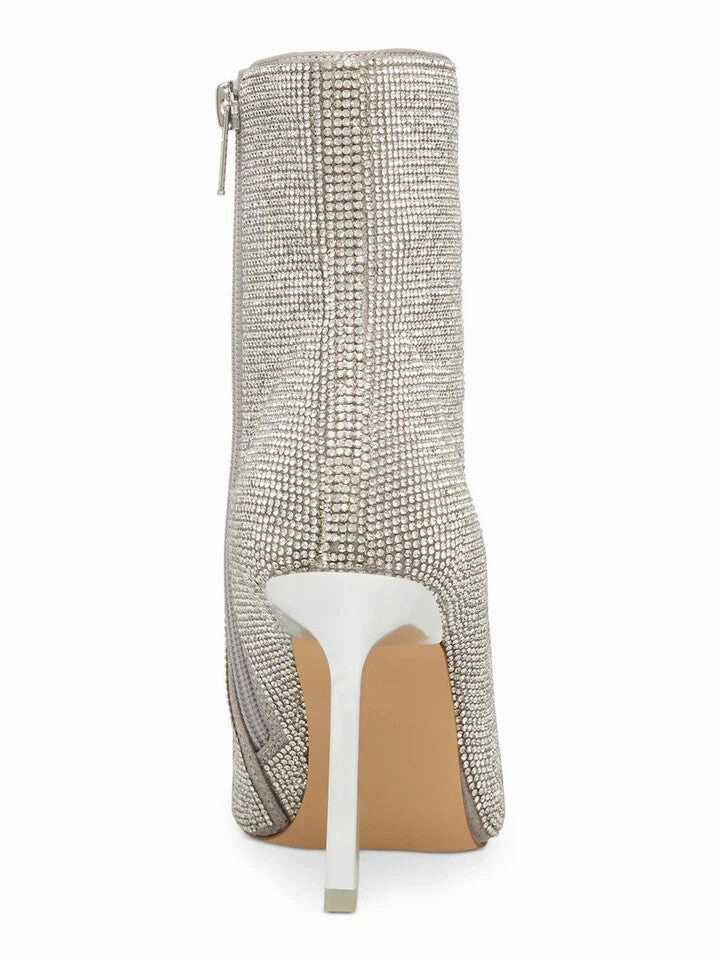 Steve Madden Elysia Boots Women 7.5 Silver Rhinestone Pointed Toe Bootie KHD2103