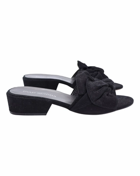 Stuart Weitzman Bow Block-Heel Slides in Black Suede Online store for Womens Sandals