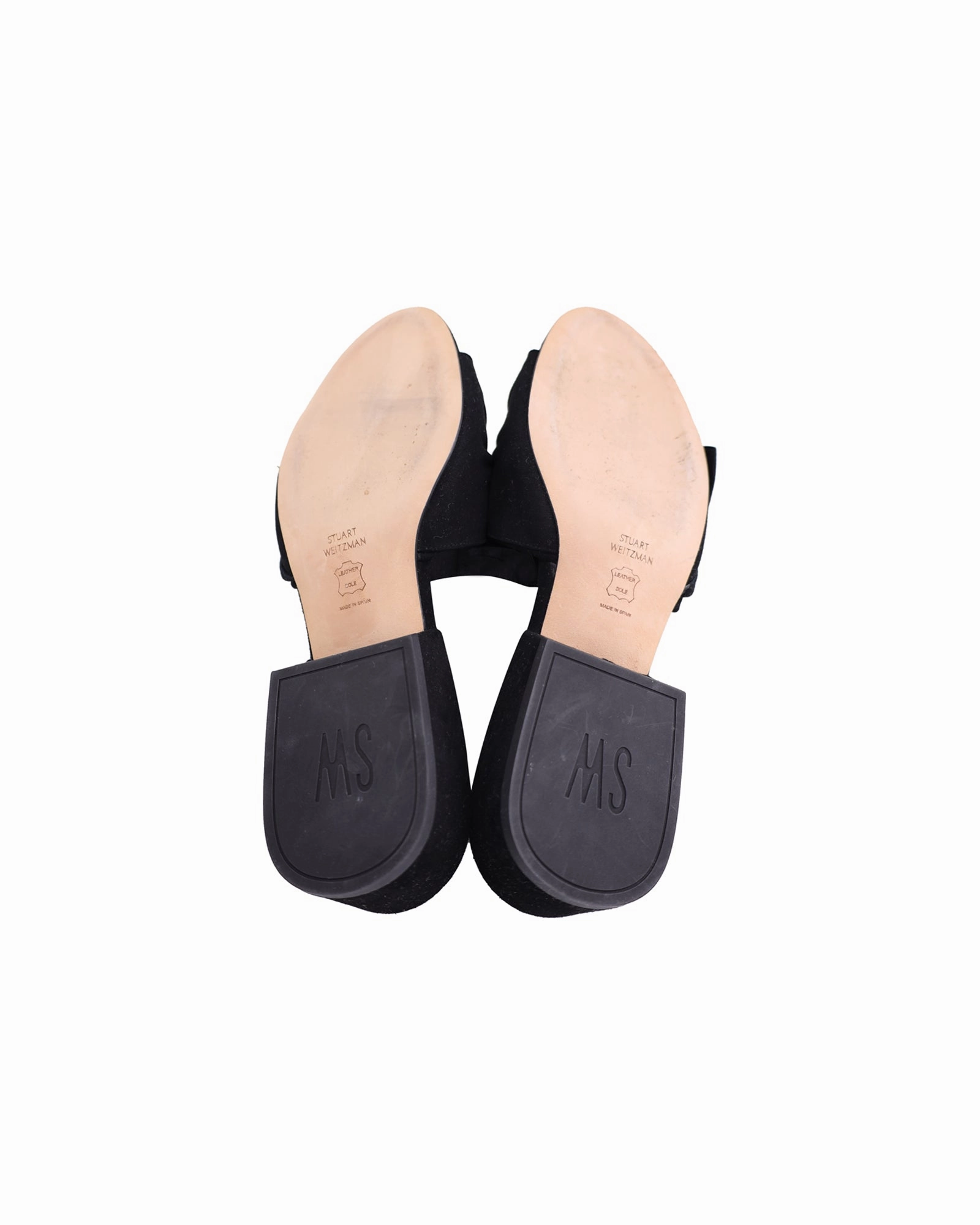 Stuart Weitzman Bow Block-Heel Slides in Black Suede